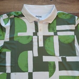 Rhone Polo Mens Large‎ Green Geometric Abstract Golf Spread Collar Performance